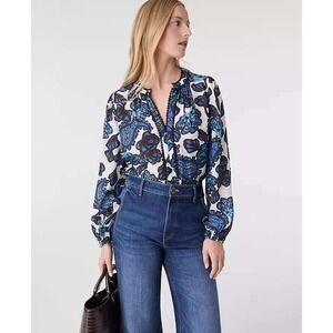 Ann Taylor Petite Paisley Bobble Trim Blouse Night Sky Small Petite NWT